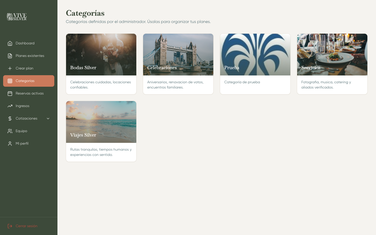 Categorías del proveedor