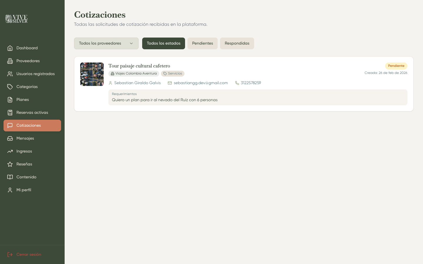 Cotizaciones del admin