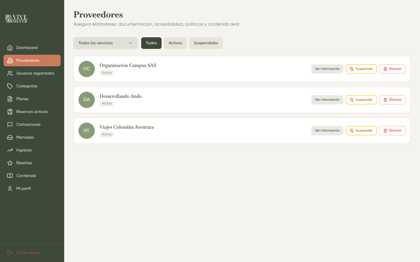 Lista de proveedores